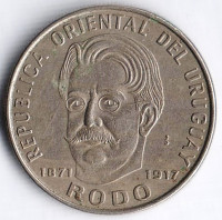 Монета 50 песо. 1971 год, Уругвай. 100 лет со дня рождения Хосе Энрике Родо.