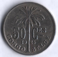 Монета 50 сантимов. 1925 год, Бельгийское Конго. (CONGO BELGE).