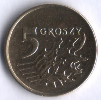 Монета 5 грошей. 1992 год, Польша.