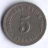 Монета 5 пфеннигов. 1907 год (A), Германская империя.