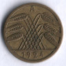 Монета 5 рентенпфеннигов. 1924 год (A), Веймарская республика.
