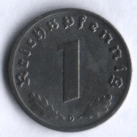 Монета 1 рейхспфенниг. 1944 год (D), Третий Рейх.