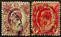 Набор почтовых марок (2 шт.). "Король Эдуард VII". 1904-1907 годы, Стрейтс Сетлментс.
