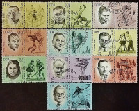 Набор марок с этикеткой (10 шт.). "Убитые спортсмены-антифашисты". 1963 год, ГДР.
