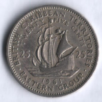 Монета 25 центов. 1961 год, Британские Карибские Территории.