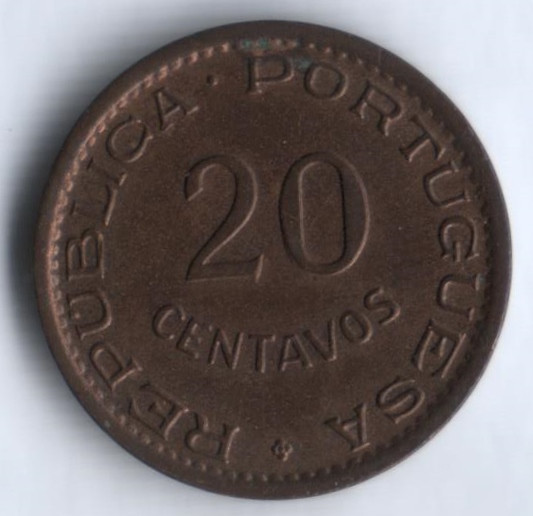 Монета 20 сентаво. 1948 год, Ангола (колония Португалии).