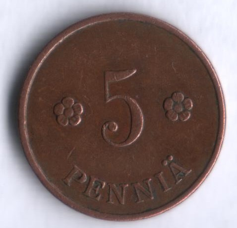 5 пенни. 1928 год, Финляндия.