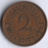 Монета 2 цента. 1965 год, Маврикий.
