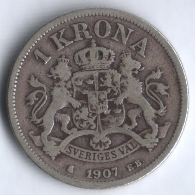 1 крона. 1907 год, Швеция.