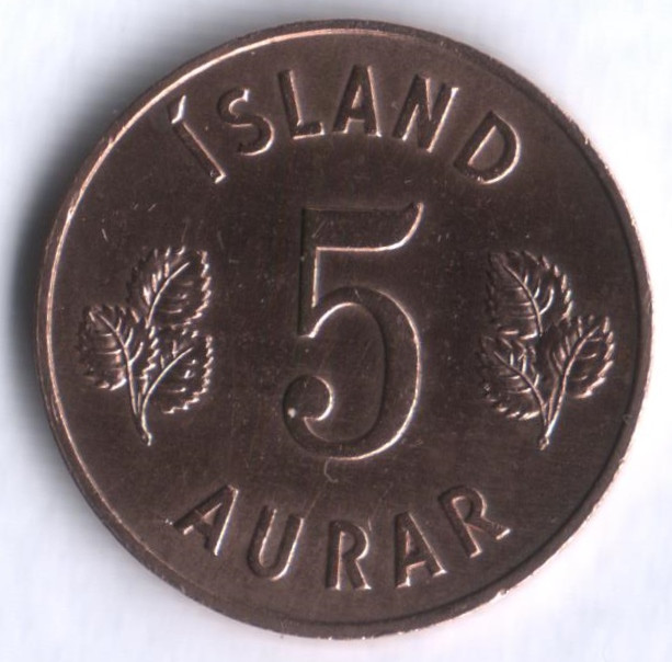 Монета 5 эйре. 1961 год, Исландия.