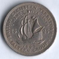 Монета 25 центов. 1962 год, Британские Карибские Территории.
