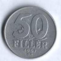 Монета 50 филлеров. 1967 год, Венгрия.