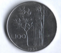 Монета 100 лир. 1956 год, Италия.