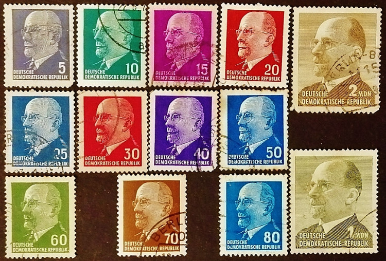 Набор почтовых марок (13 шт.). "Председатель Государственного совета Вальтер Ульбрихт". 1961-1971 годы, ГДР.