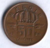 Монета 50 сантимов. 1964 год, Бельгия (Belgie).