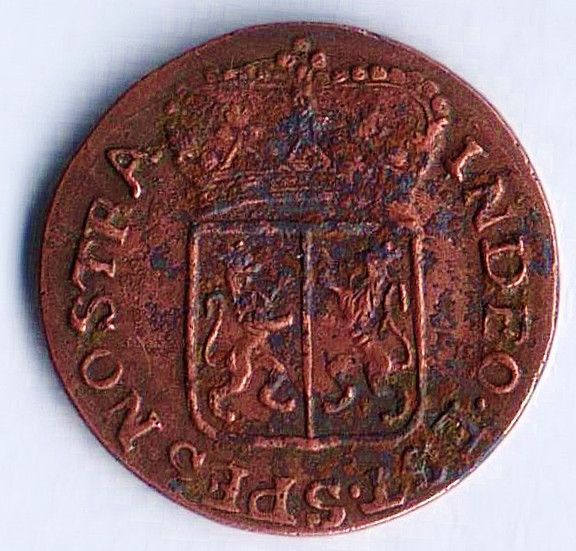 Монета 1 дьюит. 1790 год, Голландская Ост-Индская компания. Герб провинции Гелдерланд.