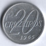 Монета 20 крузейро. 1965 год, Бразилия.