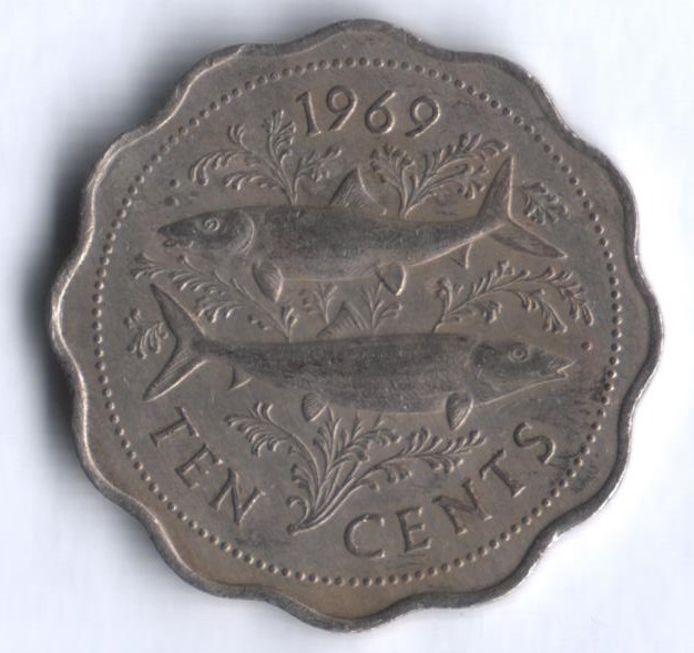 Монета 10 центов. 1969 год, Багамские острова.
