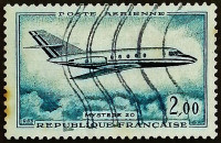 Почтовая марка. "Dassault: Mystère 20". 1965 год, Франция.