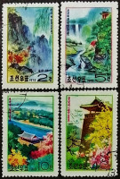 Набор почтовых марок (4 шт.). "Холм Моран в Пхеньяне". 1973 год, КНДР.