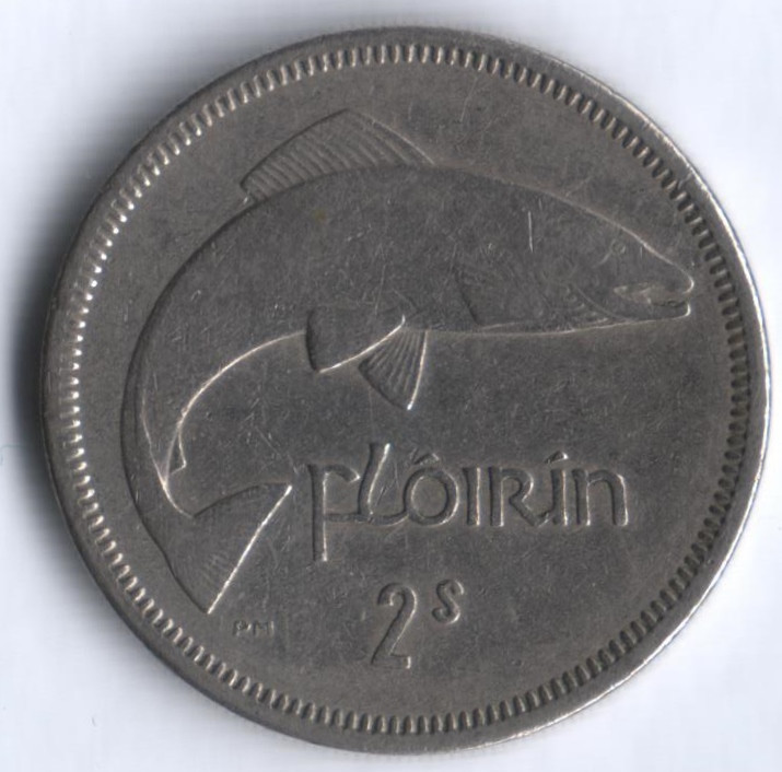 Монета 2 шиллинга (1 флорин). 1965 год, Ирландия.