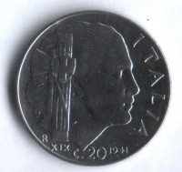 Монета 20 чентезимо. 1941(Yr.XIX) год, Италия.