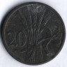 Монета 20 геллеров. 1943 год, Богемия и Моравия.