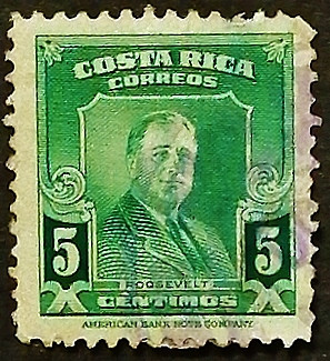 Почтовая марка. "Франклин Делано Рузвельт". 1947 год, Коста-Рика.