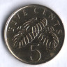 5 центов. 2000 год, Сингапур.