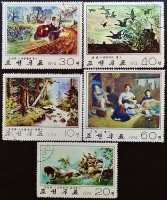 Набор почтовых марок (6 шт.). "Корейская живопись". 1974 год, КНДР.