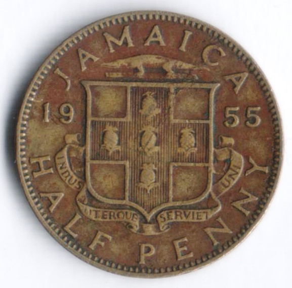 Монета 1/2 пенни. 1955 год, Ямайка.