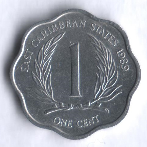 Монета 1 цент. 1989 год, Восточно-Карибские государства.
