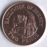 Монета 2 пенса. 1990 год, Джерси.