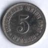 Монета 5 пфеннигов. 1911 год (G), Германская империя.