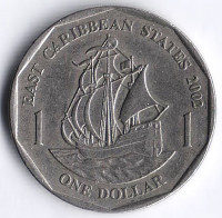 Монета 1 доллар. 2002 год, Восточно-Карибские государства. 