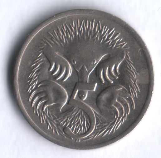Монета 5 центов. 1969 год, Австралия.