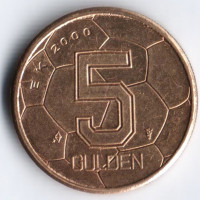 Монета 5 гульденов. 2000 год, Нидерланды. Чемпионат Европы по футболу.