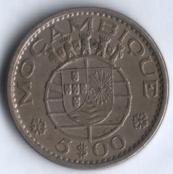 Монета 5 эскудо. 1971 год, Мозамбик (колония Португалии).