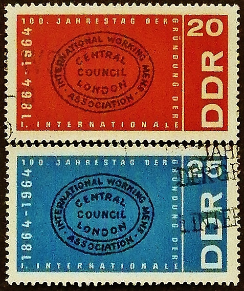 Набор почтовых марок (2 шт.). "Международная организация труда". 1964 год, ГДР.