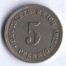 Монета 5 пфеннигов. 1912 год (D), Германская империя.