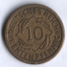 Монета 10 рентенпфеннигов. 1924 год (F), Веймарская республика.