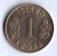 Монета 1 крона. 1975 год, Исландия.