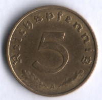 Монета 5 рейхспфеннигов. 1938 год (A), Третий Рейх.