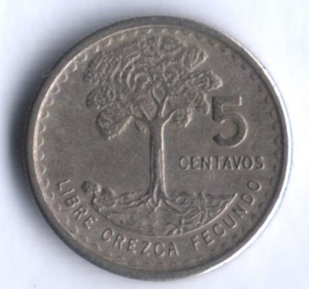 Монета 5 сентаво. 1971 год, Гватемала.
