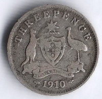 Монета 3 пенса. 1910(L) год, Австралия.
