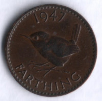 Монета 1 фартинг. 1947 год, Великобритания.