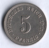 Монета 5 пфеннигов. 1913 год (D), Германская империя.
