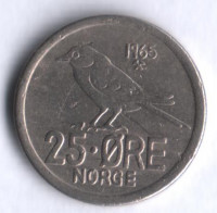 Монета 25 эре. 1965 год, Норвегия.