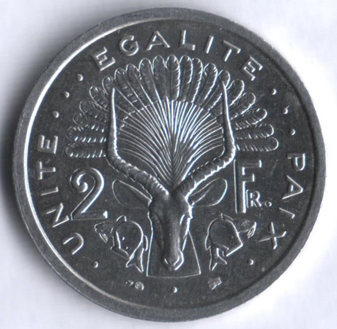 Монета 2 франка. 1999 год, Джибути.