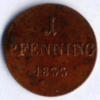 Монета 1 пфенниг. 1833 год, Бавария.